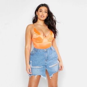 Boohoo Plus Ripped Denim Skirt